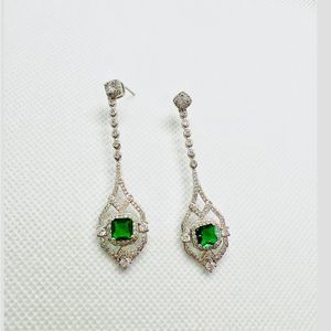 Diamond and emerald cubic zirconia earrings